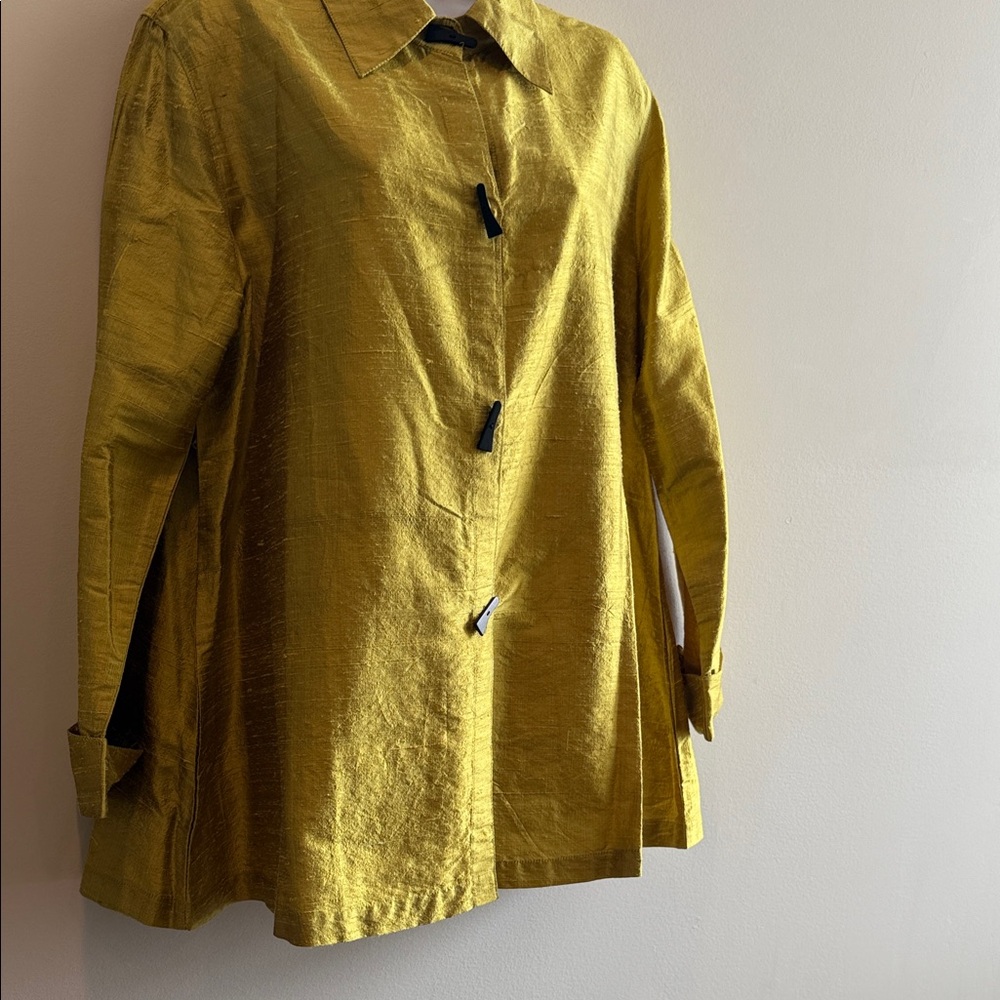 100% Silk Chartreuse/gold Women's Blazer Size: L - Picture 4 of 8